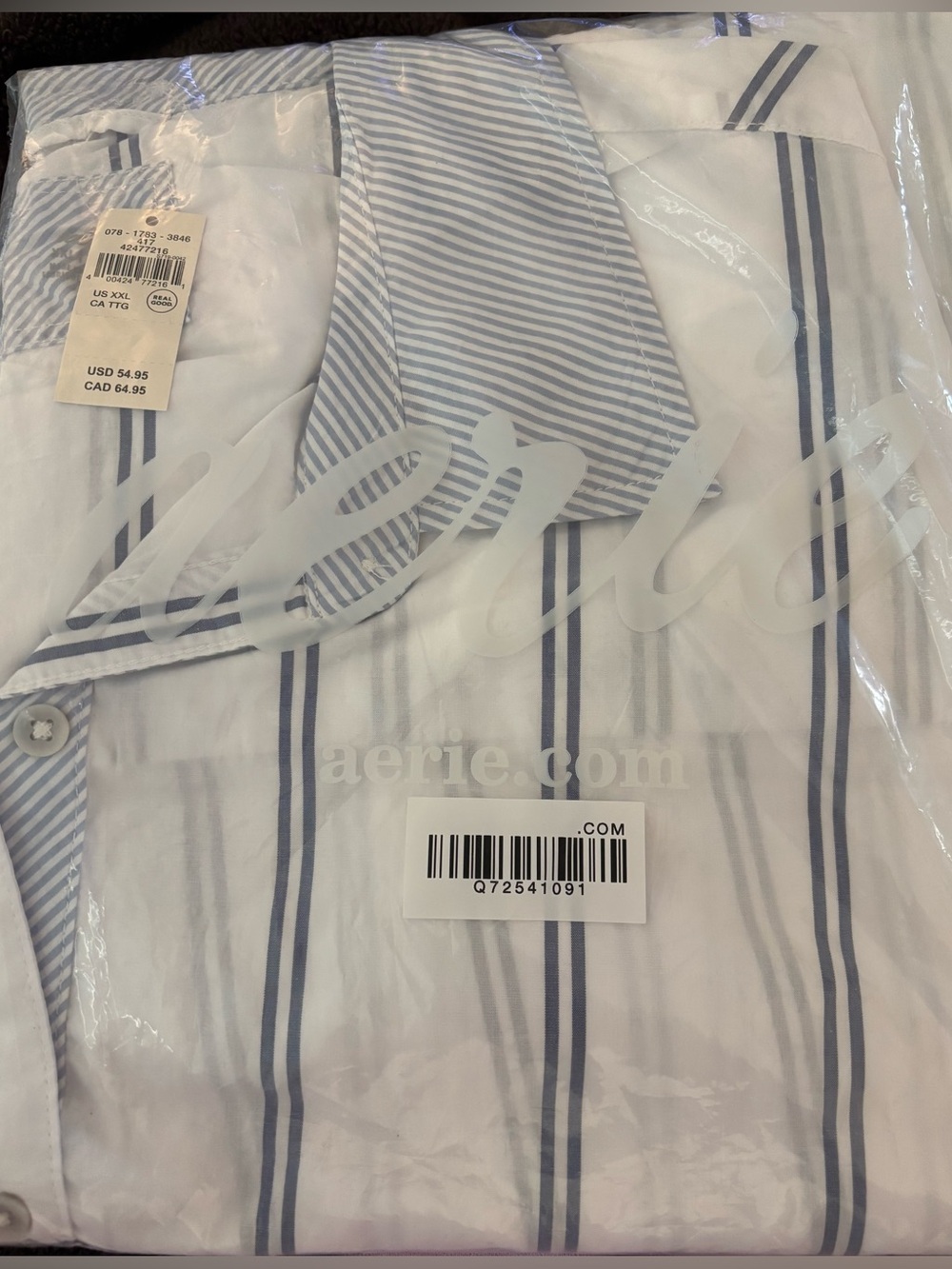 aerie White and Blue Striped Button-Down Shirt